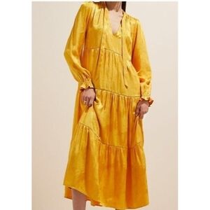 Maeve by Anthropologie Yellow Tiered Maxi Dress Size S